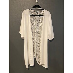 Massimo White Lace kimono top with Black Accent